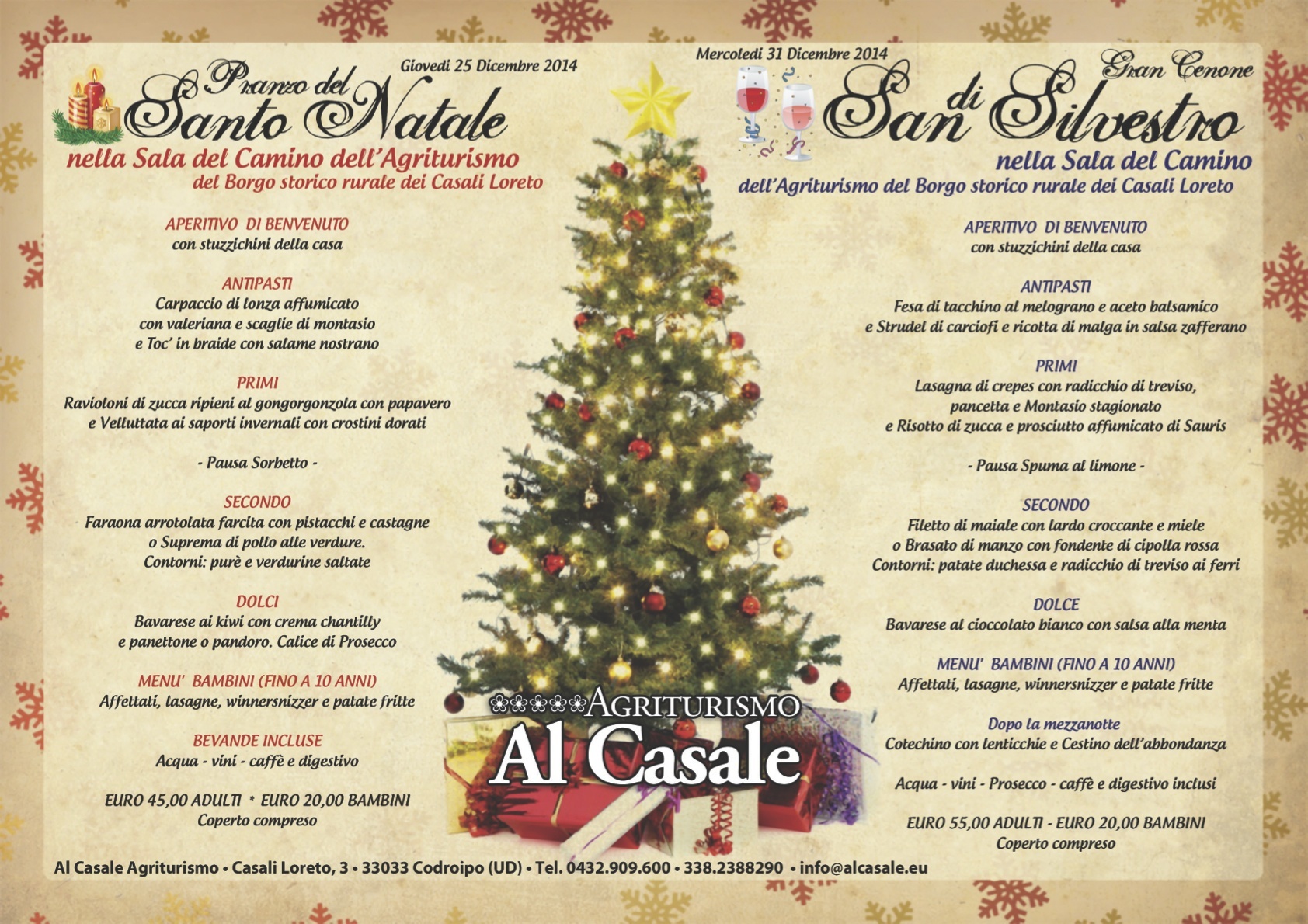 Cerco Menu Di Natale.Pranzo Di Natale E Cenone Di San Silvestro Agriturismo Al Casale
