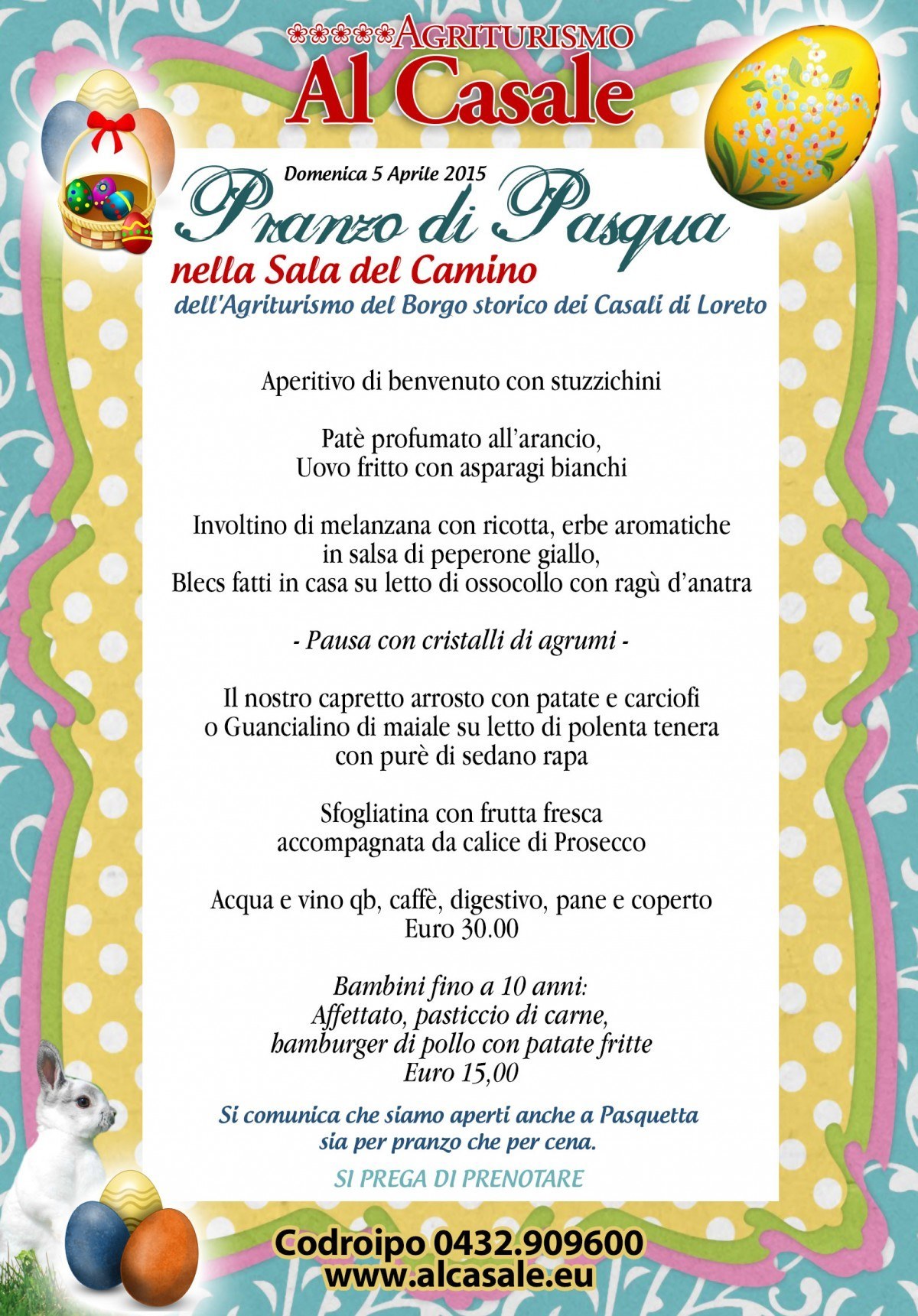 MenuPasquaCodroipo2015 1200x1721 Pranzo di pasqua  agriturismo Al Casale Codroipo